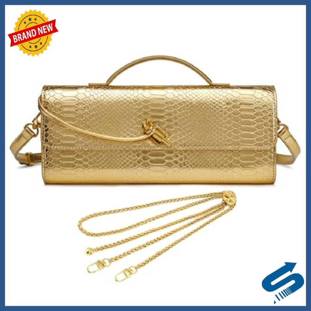 Crocodile Embossed Pu Leather Clutch With Removable Straps 12x5x2